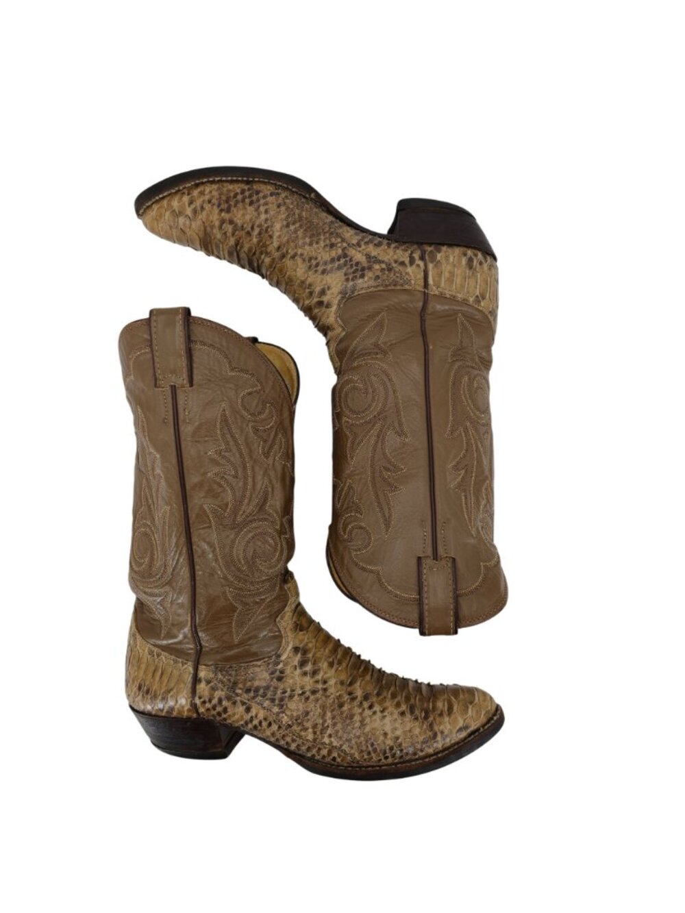Vintage Exotic Python Snakeskin Justin Mens 11D Brown Cowboy Western Boots USA - Picture 8 of 16